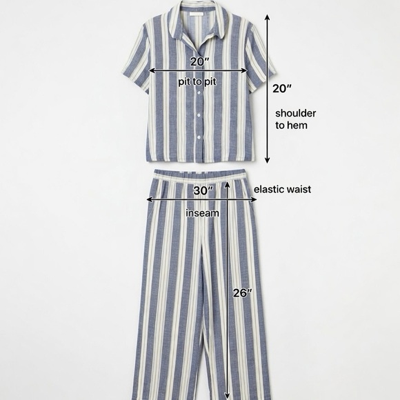 Old Navy Blue White Striped 2 Piece Outfit Button Up Top Wide Leg Pants - Picture 3 of 5